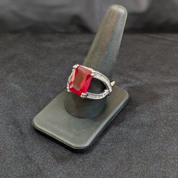 Ruby w Diamonds Silver Cocktail Ring - Picture 3 of 6